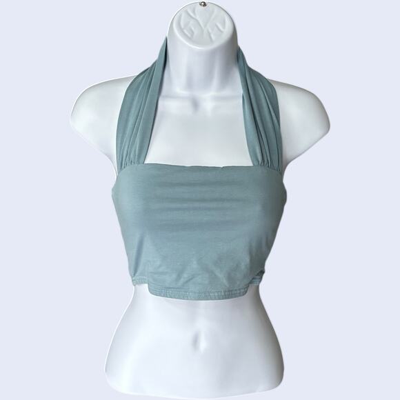 Superdown Halter Neck Crop Top Blue Fitted Y2K - Picture 1 of 4